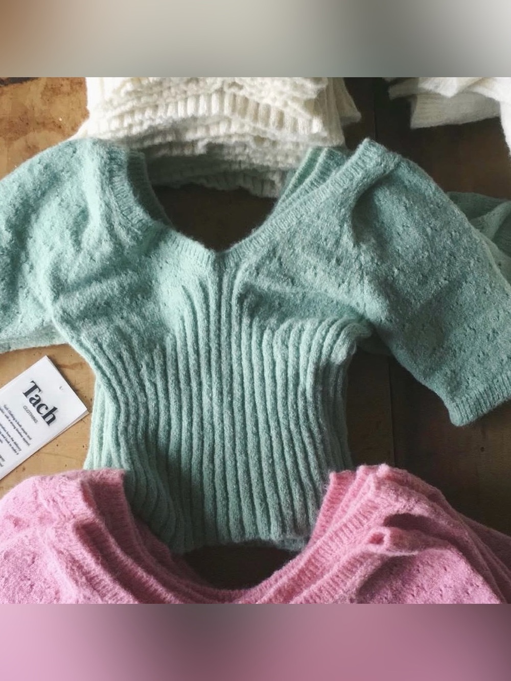 Tach Clothing Soft Knit V-Neck Crop Sweater in Mint Green